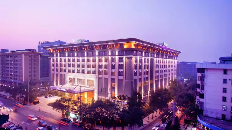 Hilton Xi’an City Wall — The actual Hilton Xi'an City Wall exterior at dusk