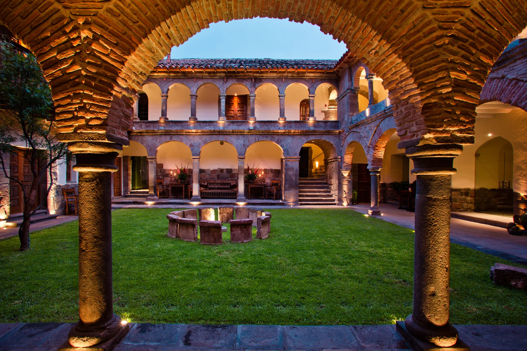 Inkaterra La Casona — Inkaterra La Casona’s illuminated courtyard in Cusco
