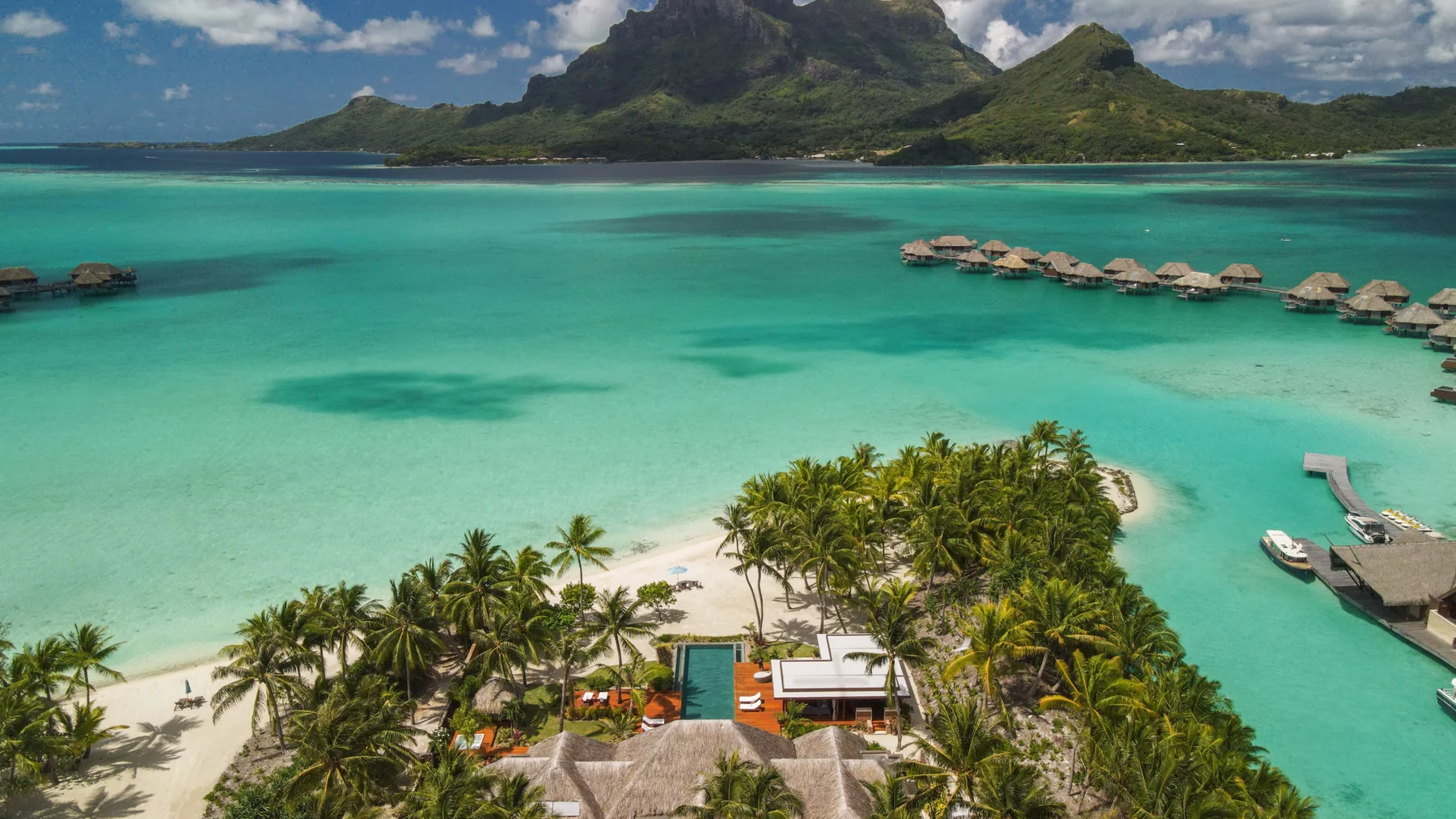 Bora Bora — turquoise lagoon and Mount Otemanu from the Four Seasons setting